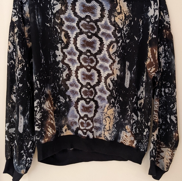 Cabi Size Medium Sheer Mixed Animal Print Crew Neck Blouse Snakeskin? - Picture 3 of 7